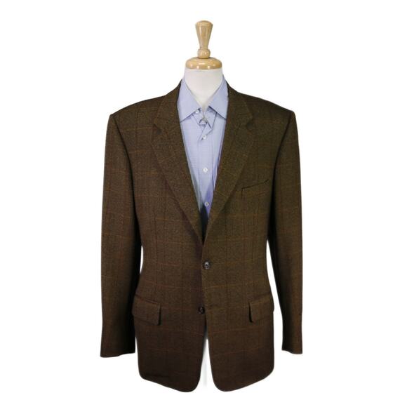 Corneliani Gold Black Woven Windowpane Wool Cashmere Sportcoat Blazer 42L - Picture 1 of 11